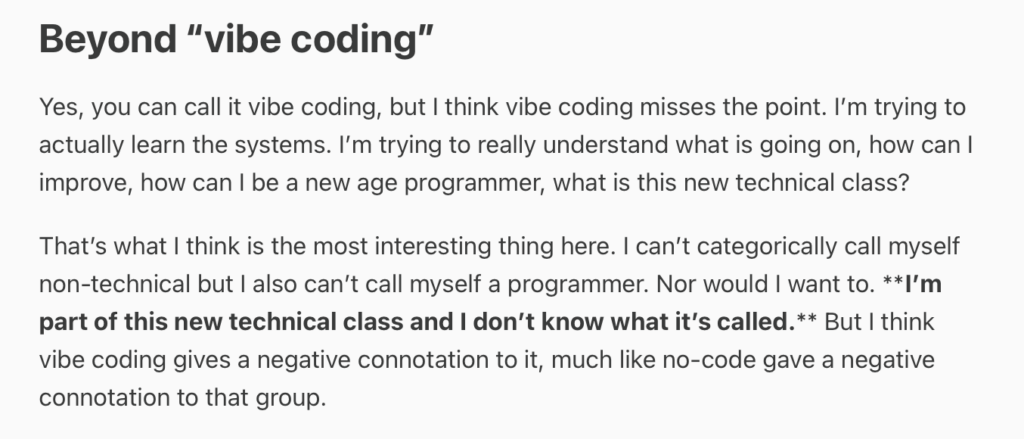 Ben Tossell comment on new technical class