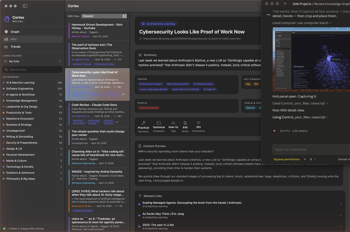 Wiki article detail view — topics, people, key concepts, related links